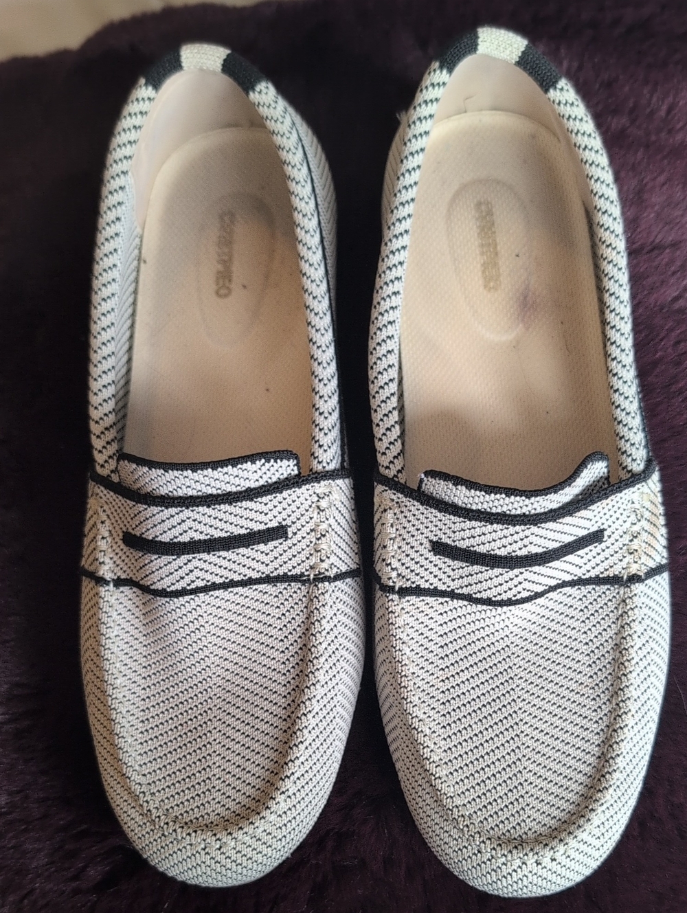 Casual Slip-On Loafers in White with Black Trim